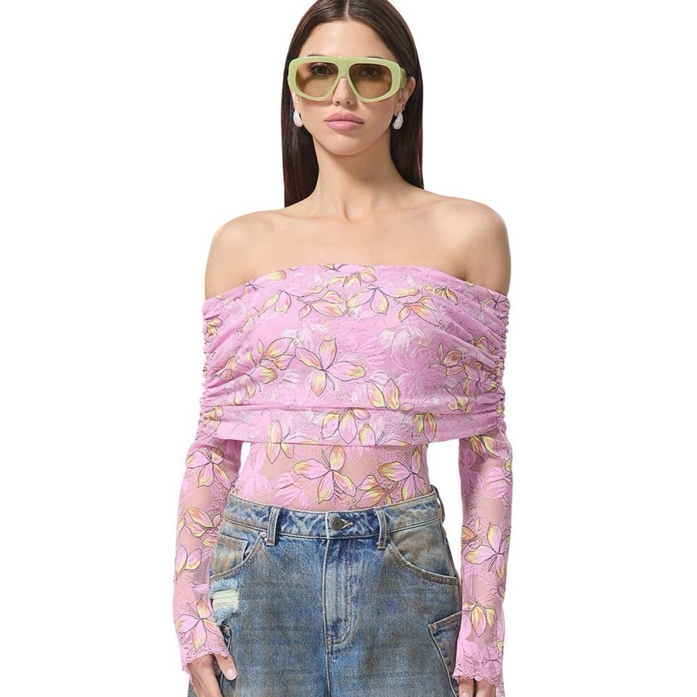 AFRM Lilac Floral Lace Off-Shoulder Lennox Bodysuit